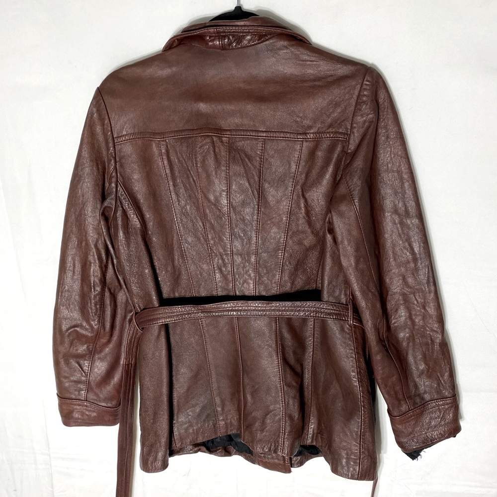 Vintage Marquis Of London Reddish Brown Belted Leather Jacket XS - Picture 15 of 16